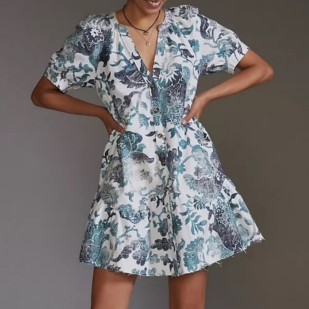 Pilcro Blue floral Mini dress for Anthropologie